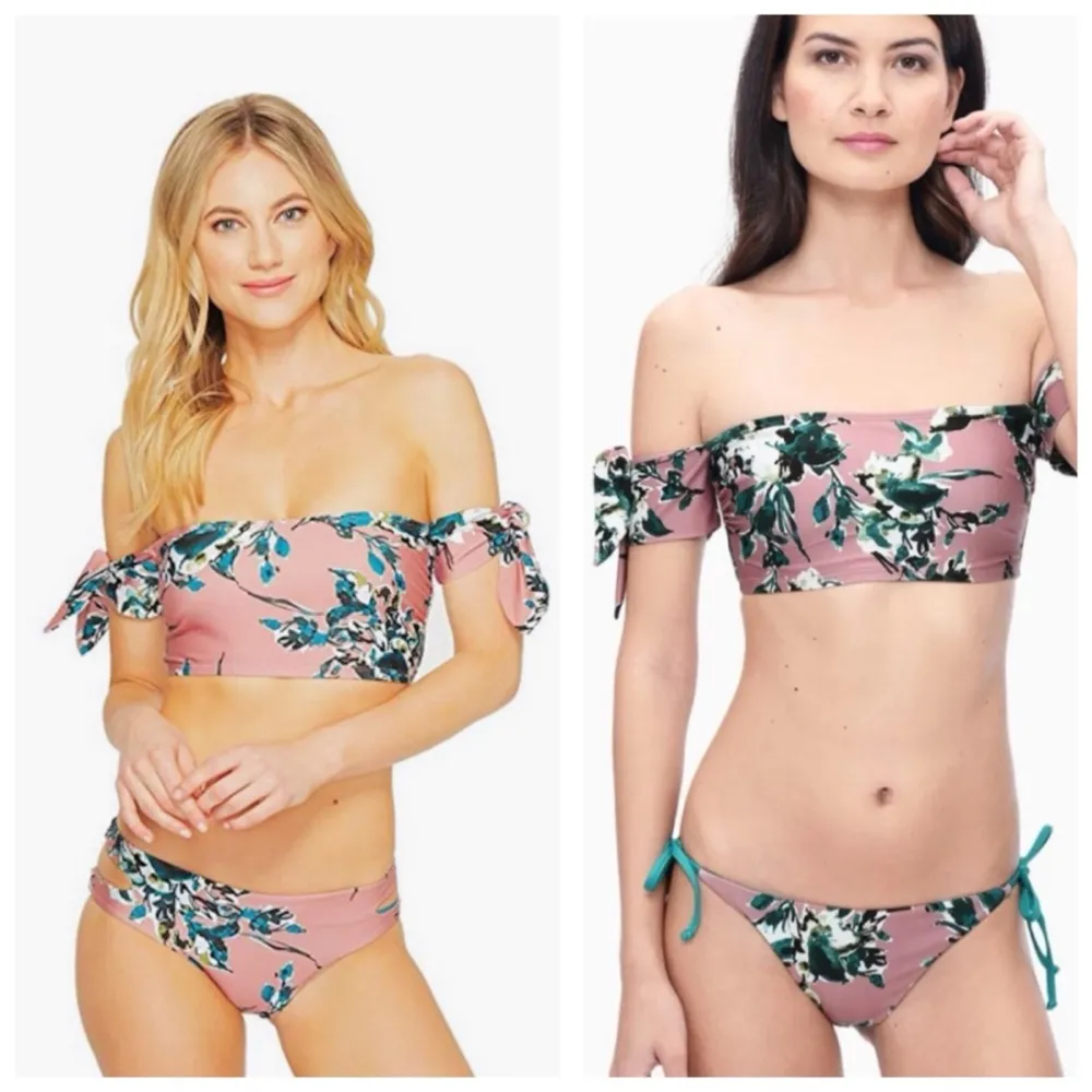 Splendid Watercolor Floral Off-Shoulder Bandeau Top Bikini Swim Set, Pink sz. XS - Image 4