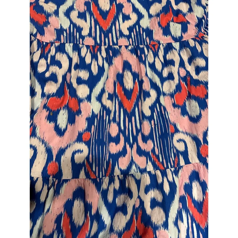 Crown & Ivy Cotton Halter Neck blue pink Maxi Dress open smocked back size L - Image 11