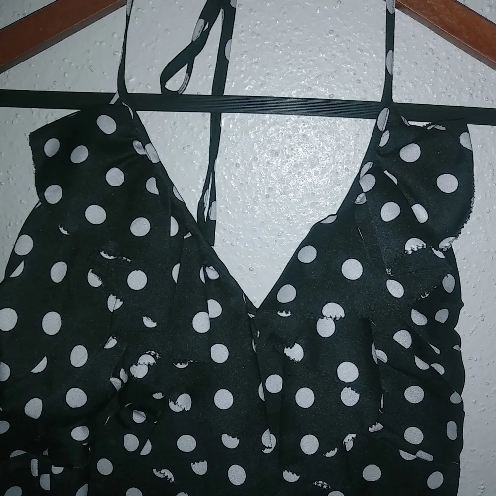 Chelsea & Violet L Polka Dot Ruffle Halter Mini Dress Black - Image 2