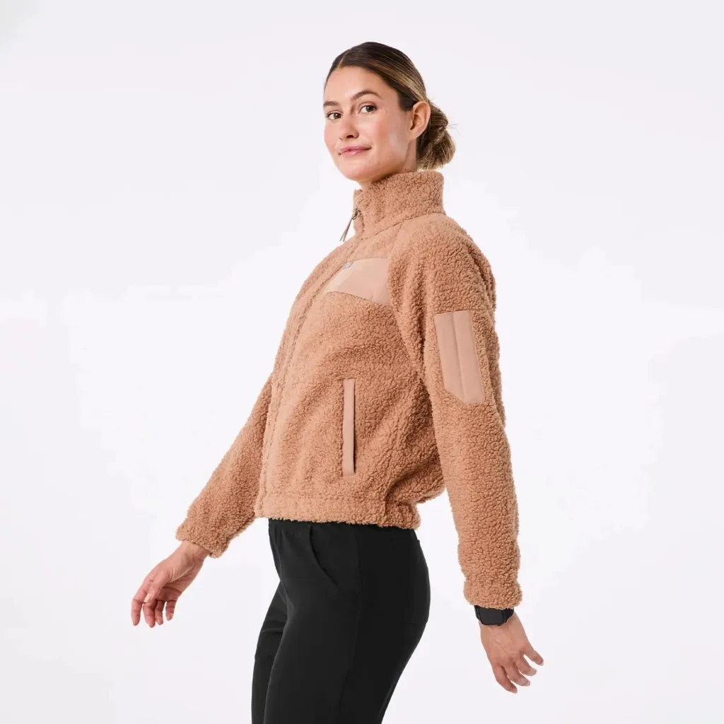 Figs On-Shift High Pile Fleece Bomber Jacket in Macchiato, Size X-Small - Image 2