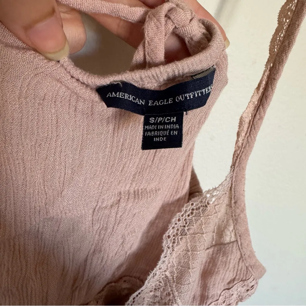 American Eagle Ballet Pink Lace Babydoll Cami Blouse Top Size S Peplum Y2K - Image 3