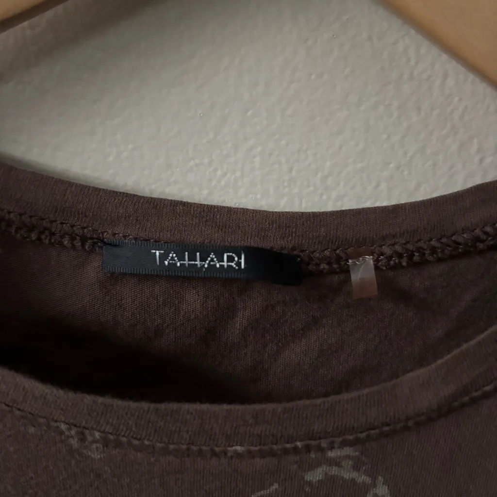 Tahari Brown Grunge Short Sleeve Top - Image 3