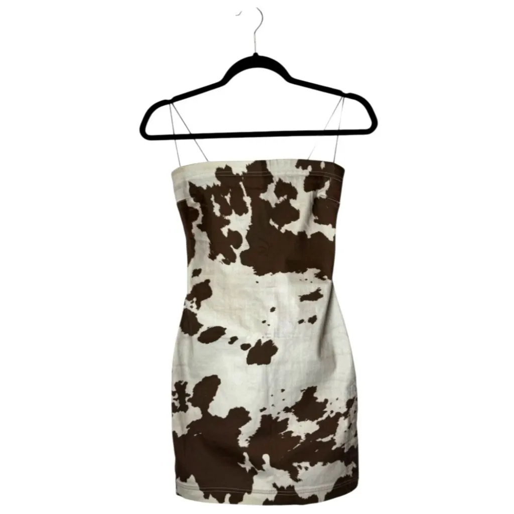 Miaou Dress Women XS Brown White Cow Print Strapless Lotte Mini Sheath Sexy‎ - Image 3