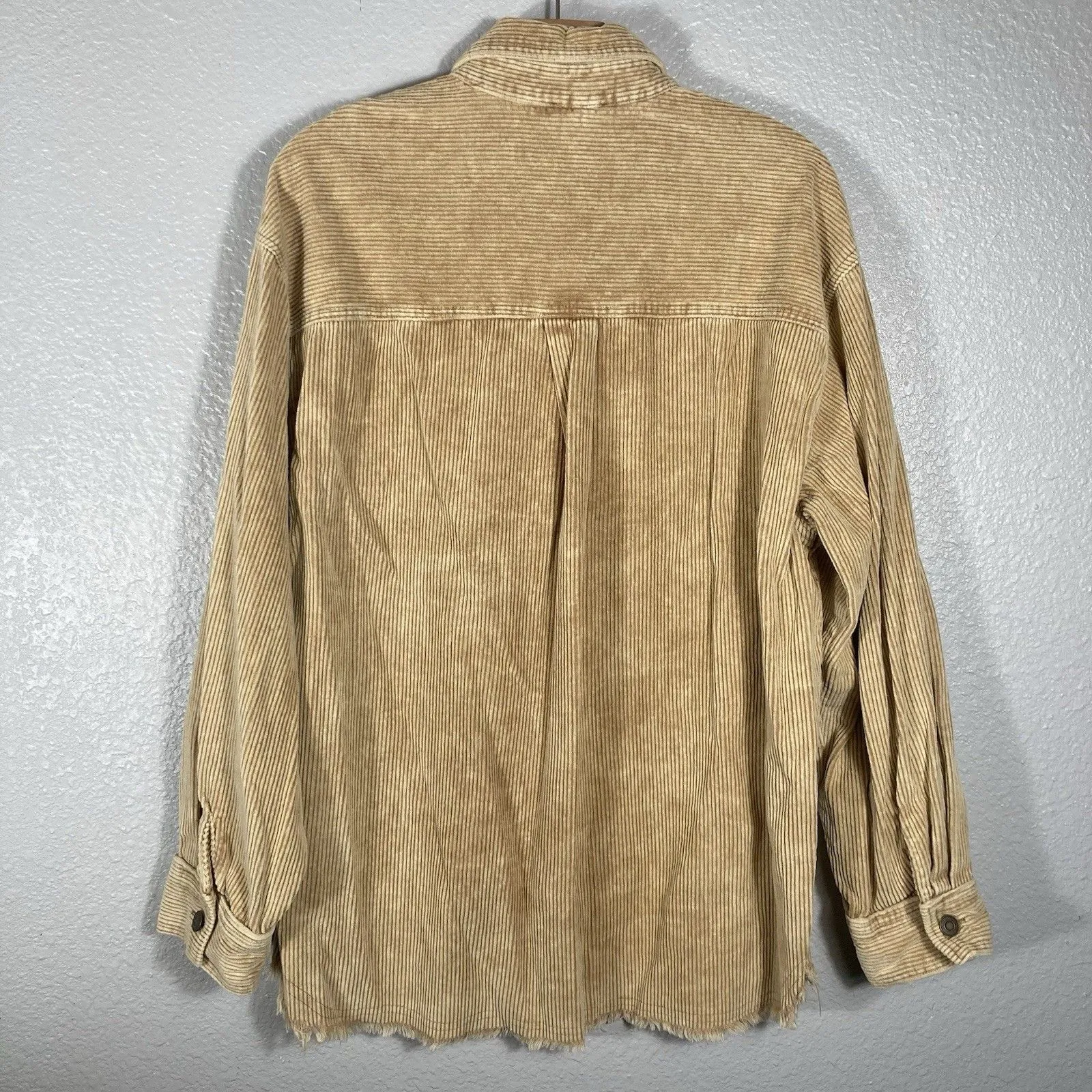 La Miel Oversized Corduroy Shacket L Shirt Raw Hem Tan Beige Cabincore Barn Size L - Image 3