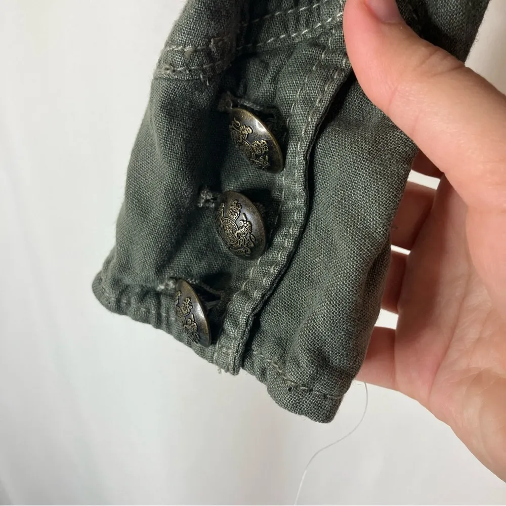 Free People | Emilia Military Green Lace Trim Button Front Linen Blend Jacket XS - Image 4