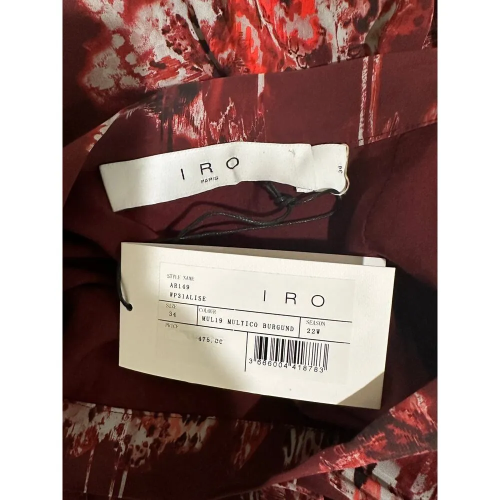 IRO Paris Alise Abstract Burgundy Print Draped Midi Skirt Size 34 Small NWT - Image 4