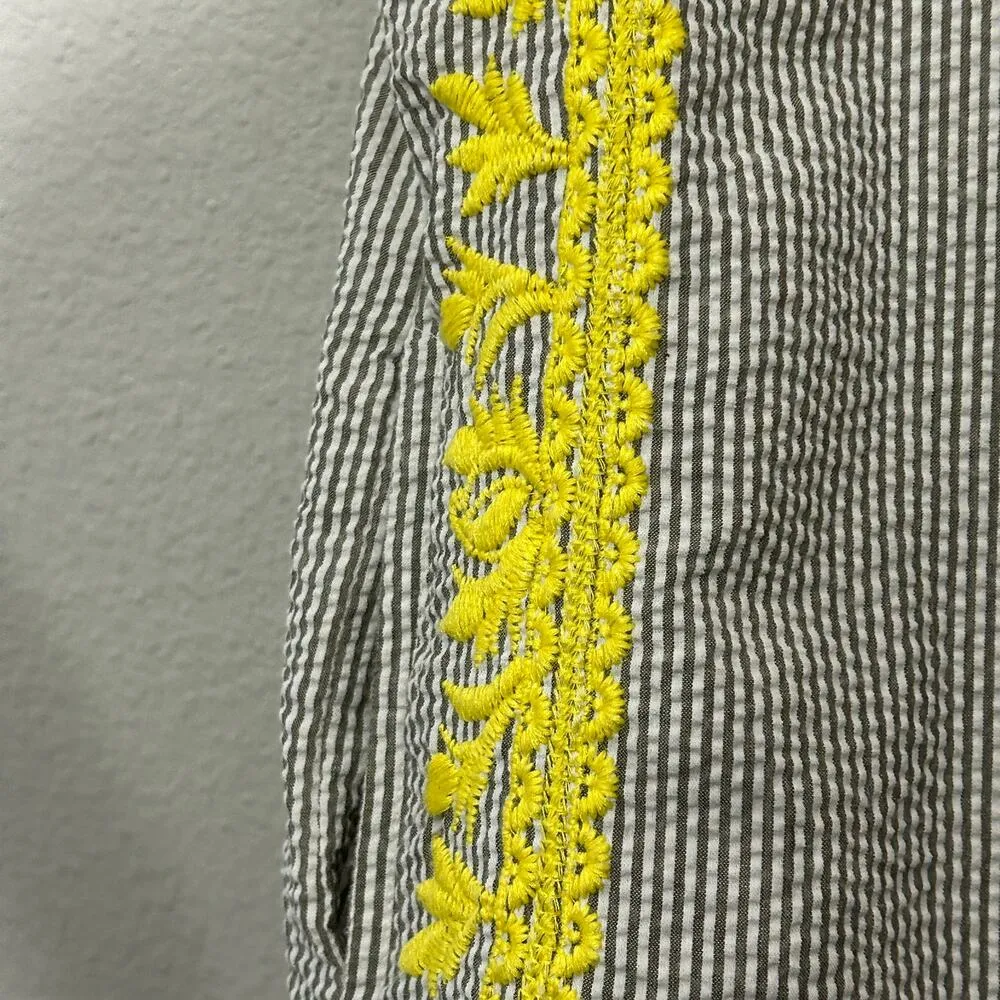 Uncle Frank Seersucker Embroidered Shift Dress Grey White Railroad Stripe Sz S - Image 8