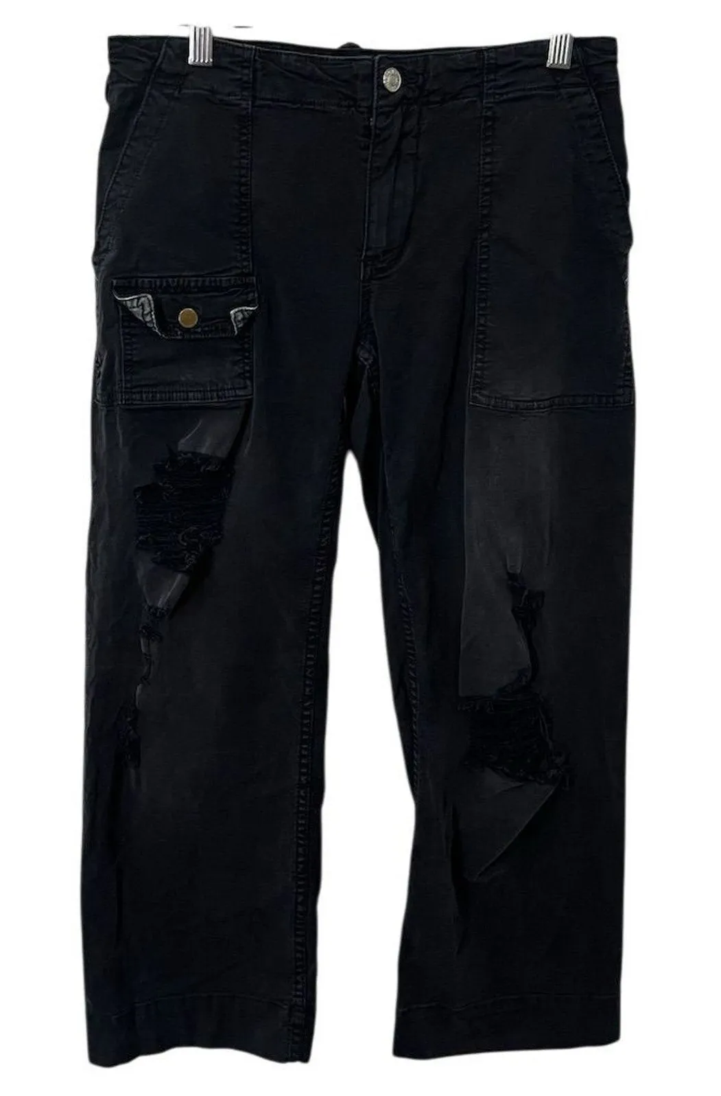 Pilcro Women's Black Cargo Crop Pants Size 26 Utility Pockets Casual Goth Grunge - Image 1