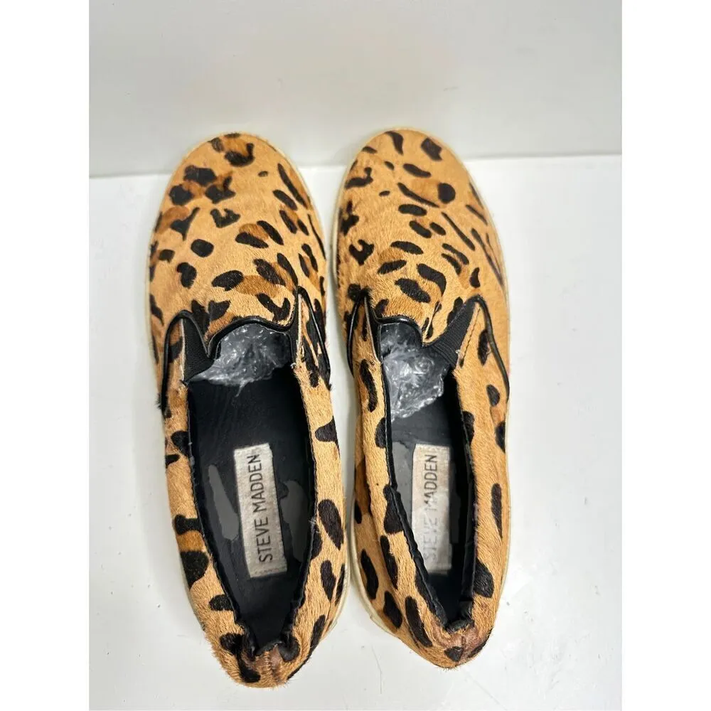 Steve Madden Sneakers Womens Size 7B Leather Upper Cow Hair Leopard Print - Image 7