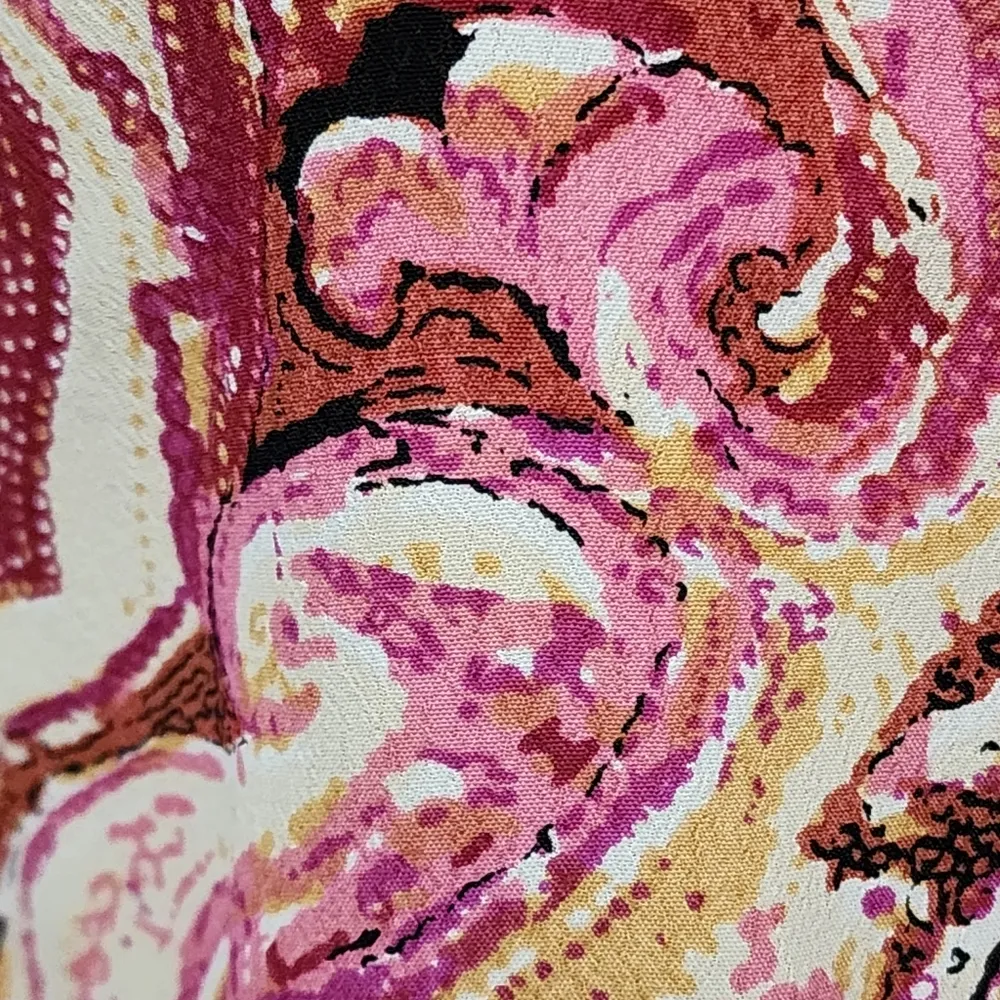 Vintage Zoe California 90s Pink Paisley Tie ¾ Sleeve Cropped Top Size Small - Image 2