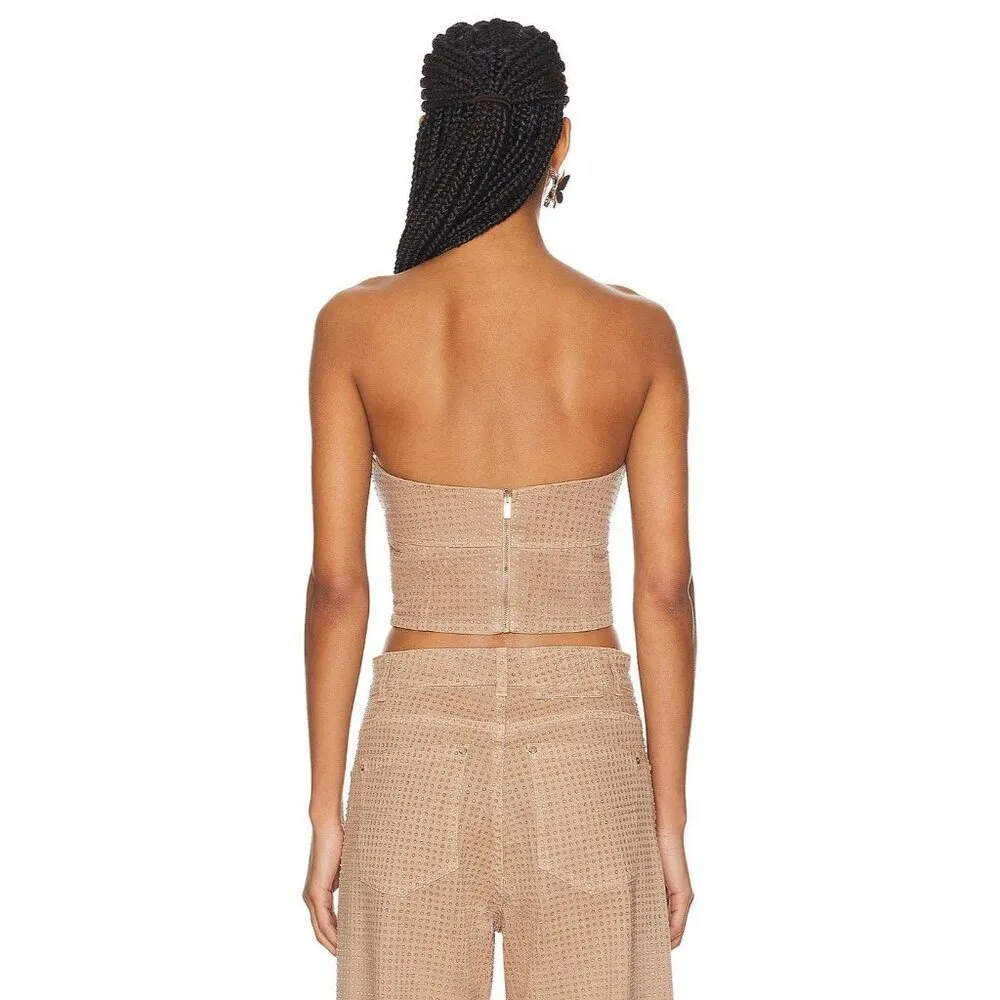 Blumarine Bustier Top With Rhinestones in Tan 38 New Womens Strapless Crystal Brown Size undefined - Image 2