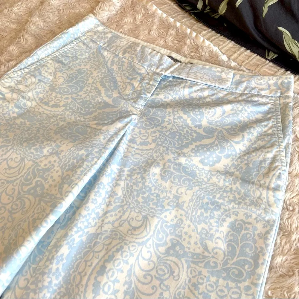 Y2K Express Baby Blue Wide Leg Capri Editor Pant Size 2 Paisley Vintage Vtg - Image 4