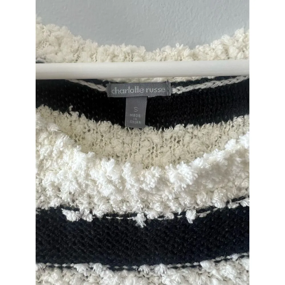 Charlotte Russe Sweater Women’s Small Striped Knit Fuzzy Chunky Cream Black - Image 5
