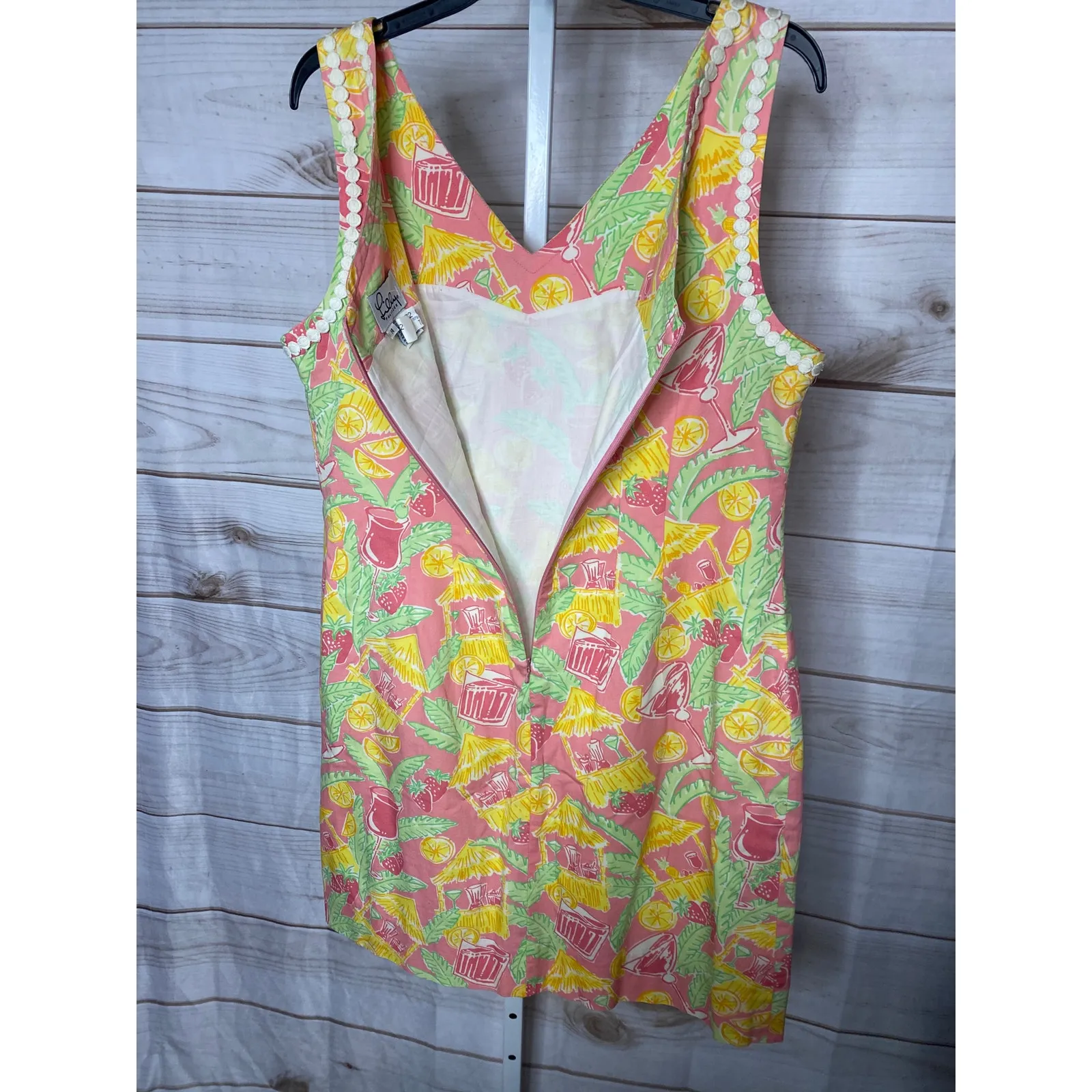 Vintage Lilly Pullitzer Women's Medium Pink Drink Bar Lace Mini Dress Lined - Image 4