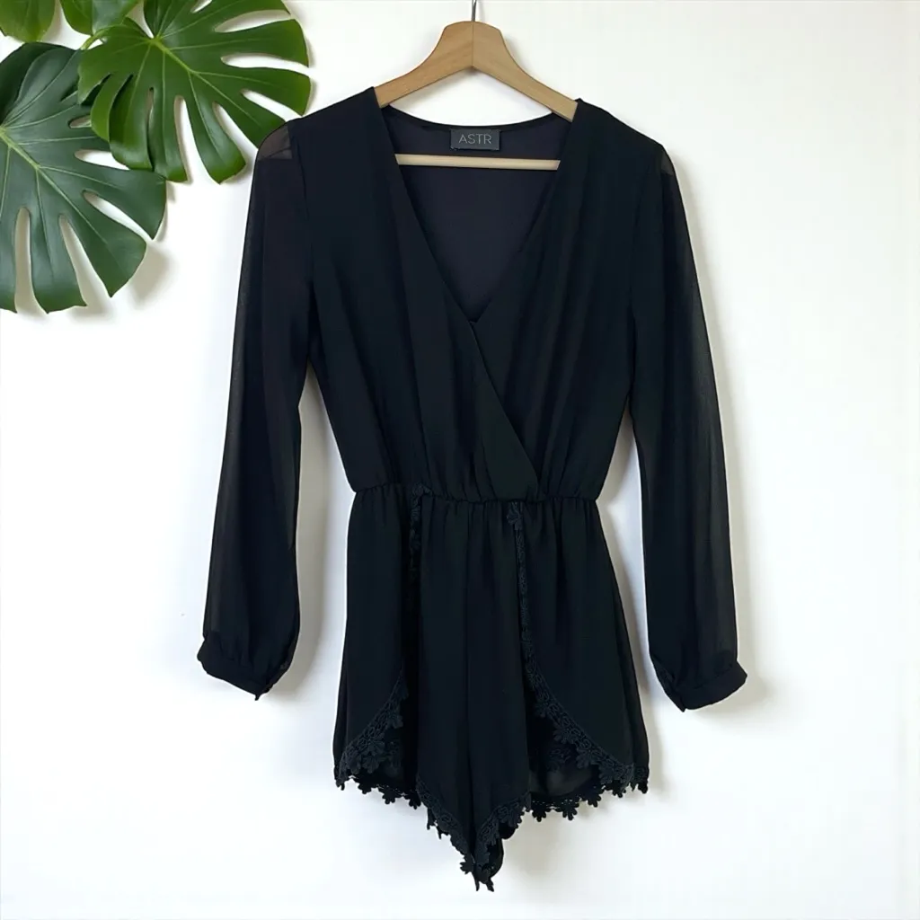 ASTR Long Sleeve Black Romper with Lace Trim - Image 6