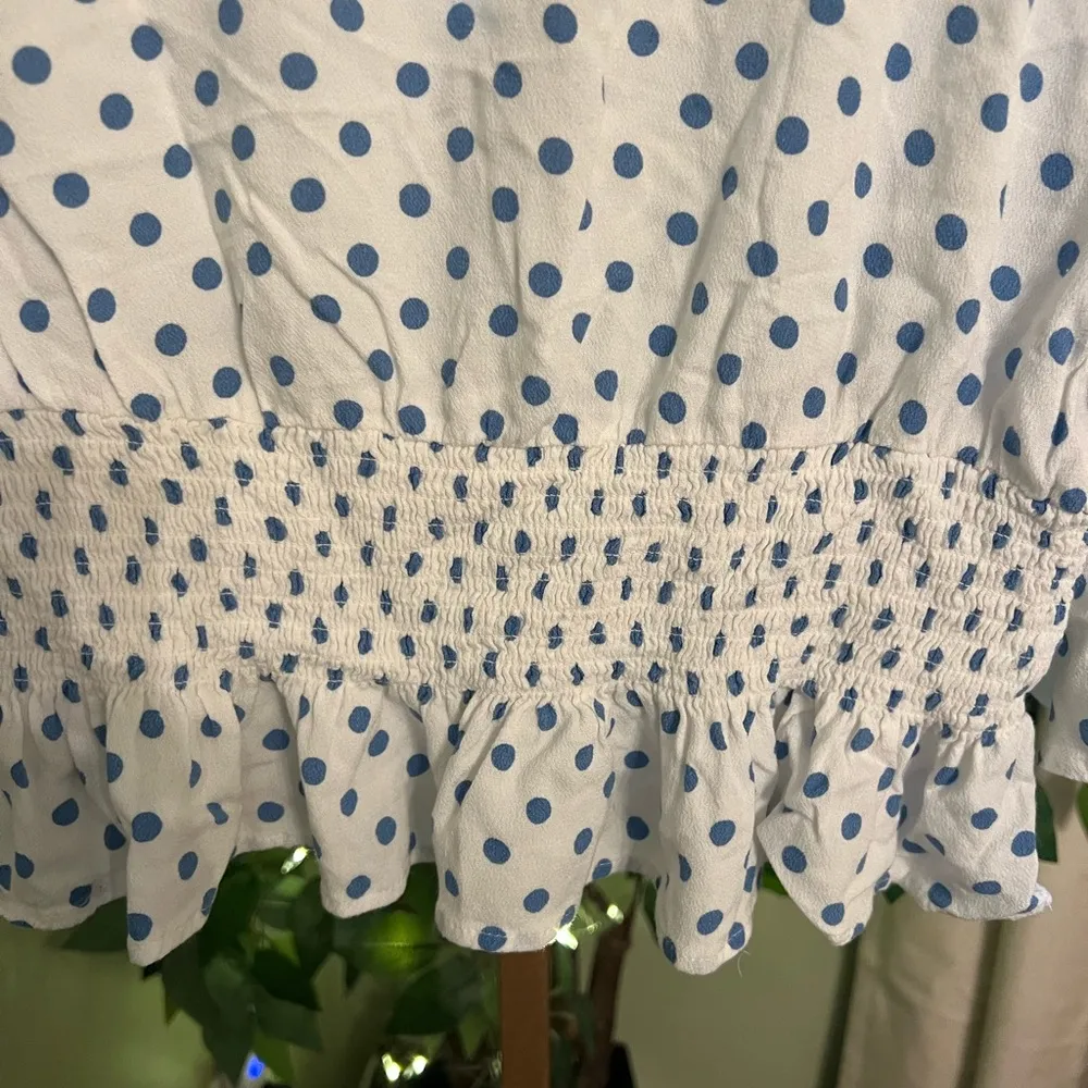 FREE PEOPLE Blue and White Polka Dot Milkmaid Top Size Small - Image 8