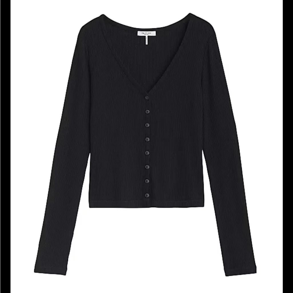 Rag & Bone Black Vee Ribbed Crop Button Up Cardigan Medium - Image 10