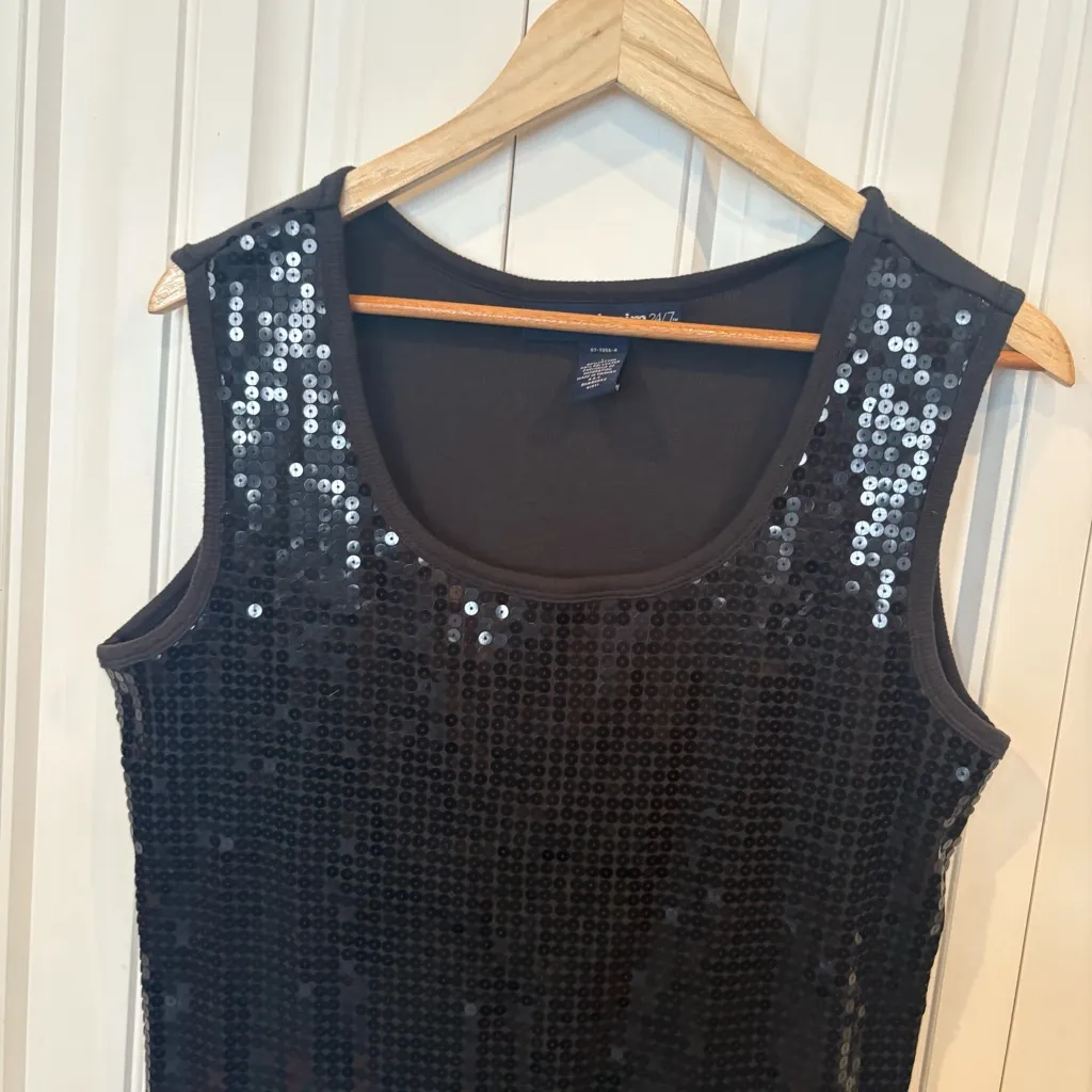 Denim 24/7 Black Sequin Front Tank Top Size Large - Image 3