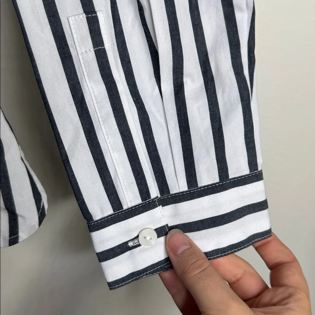 J.Jill Classic Black/White Striped Long Sleeve Relaxed Fit Button - Image 8