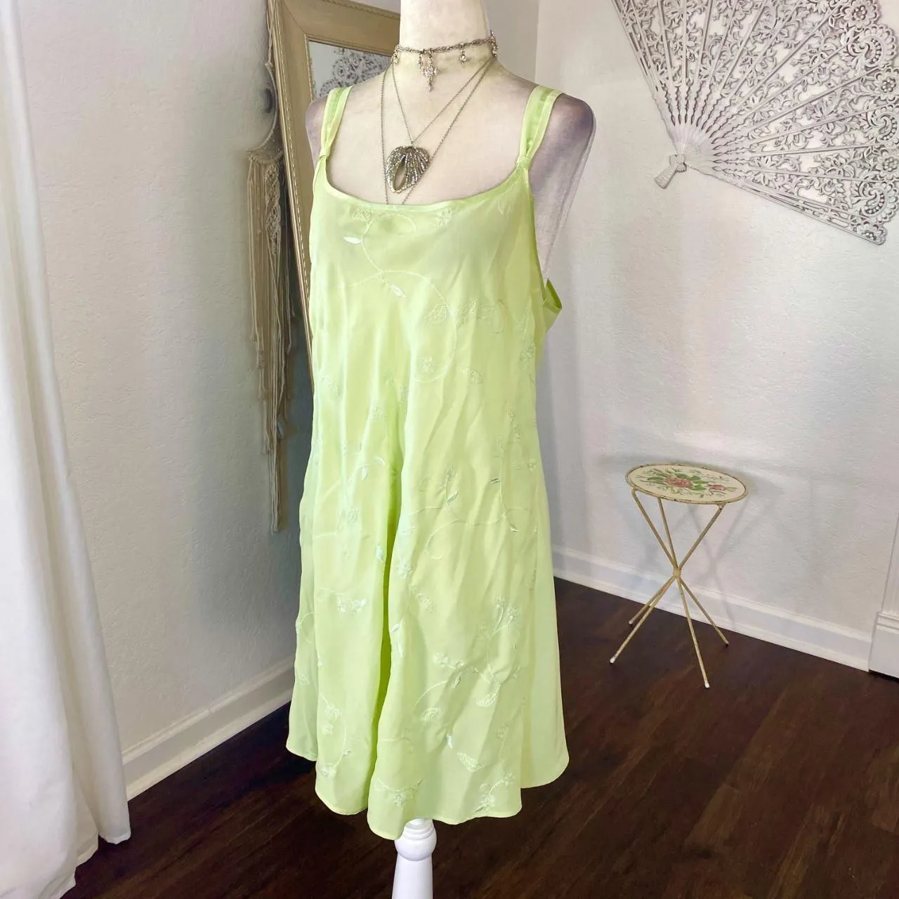 Morgan Taylor Early 2000's Light Green Mesh Coquette Fairy Mini Slip Dress M L - Image 3