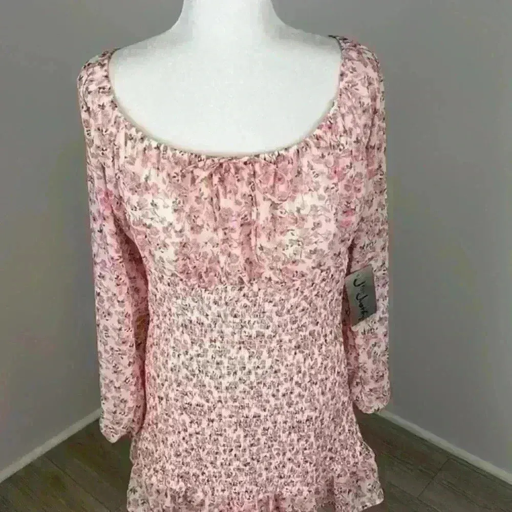 J for Justify Floral Smocked Long Sleeve Mini Dress Size XL NWT - Image 2
