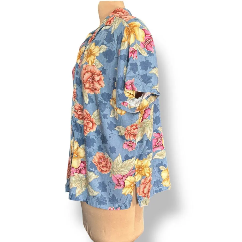 Vintage La Cabana Blue Floral Hawaiian Shirt Plus Size 2X Rayon Camp Collar - Image 4