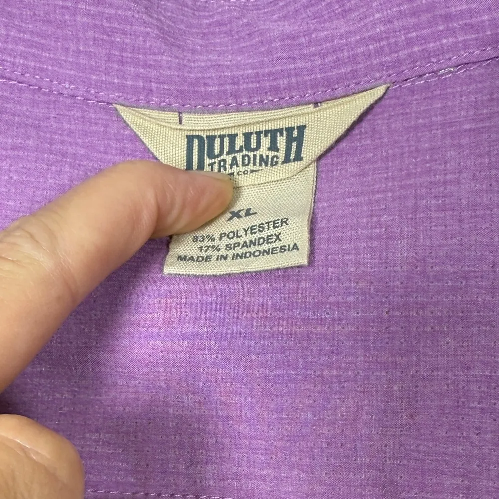 Duluth Trading Shirt Button Front Cool Plus Zip Pocket Work Ripstop Womens XL Purple - Image 3