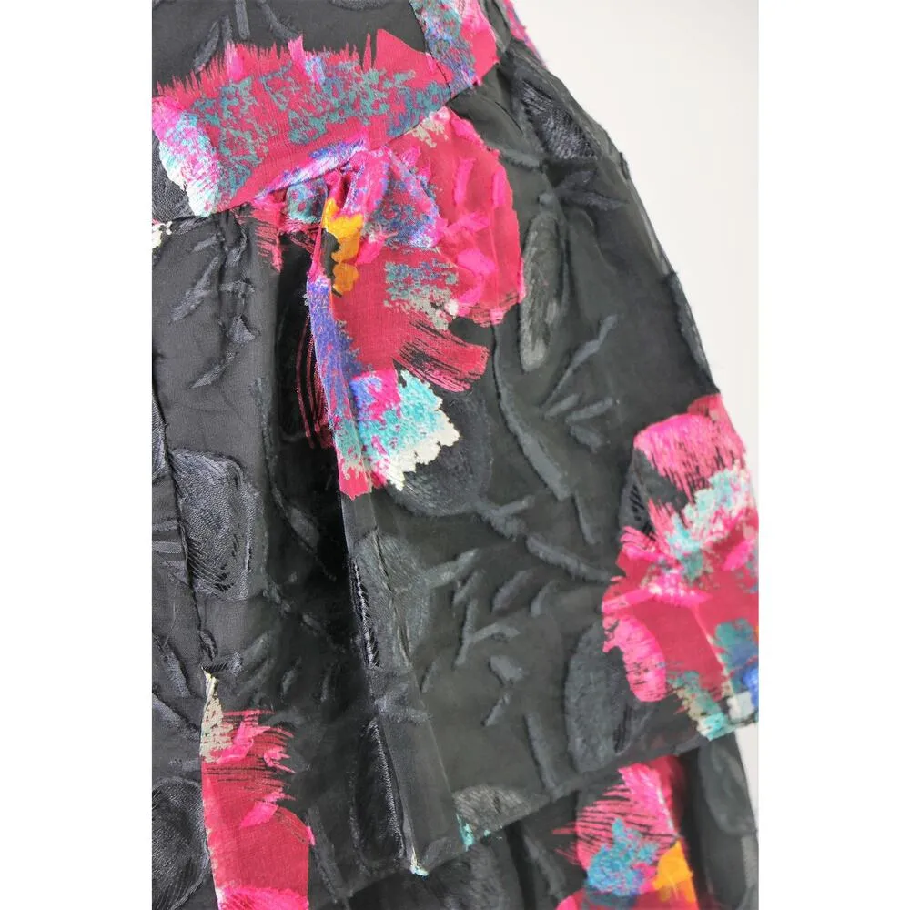 Vintage 1980s Black Floral Backless Cachet Dress By Bari Protas Medium - Image 9