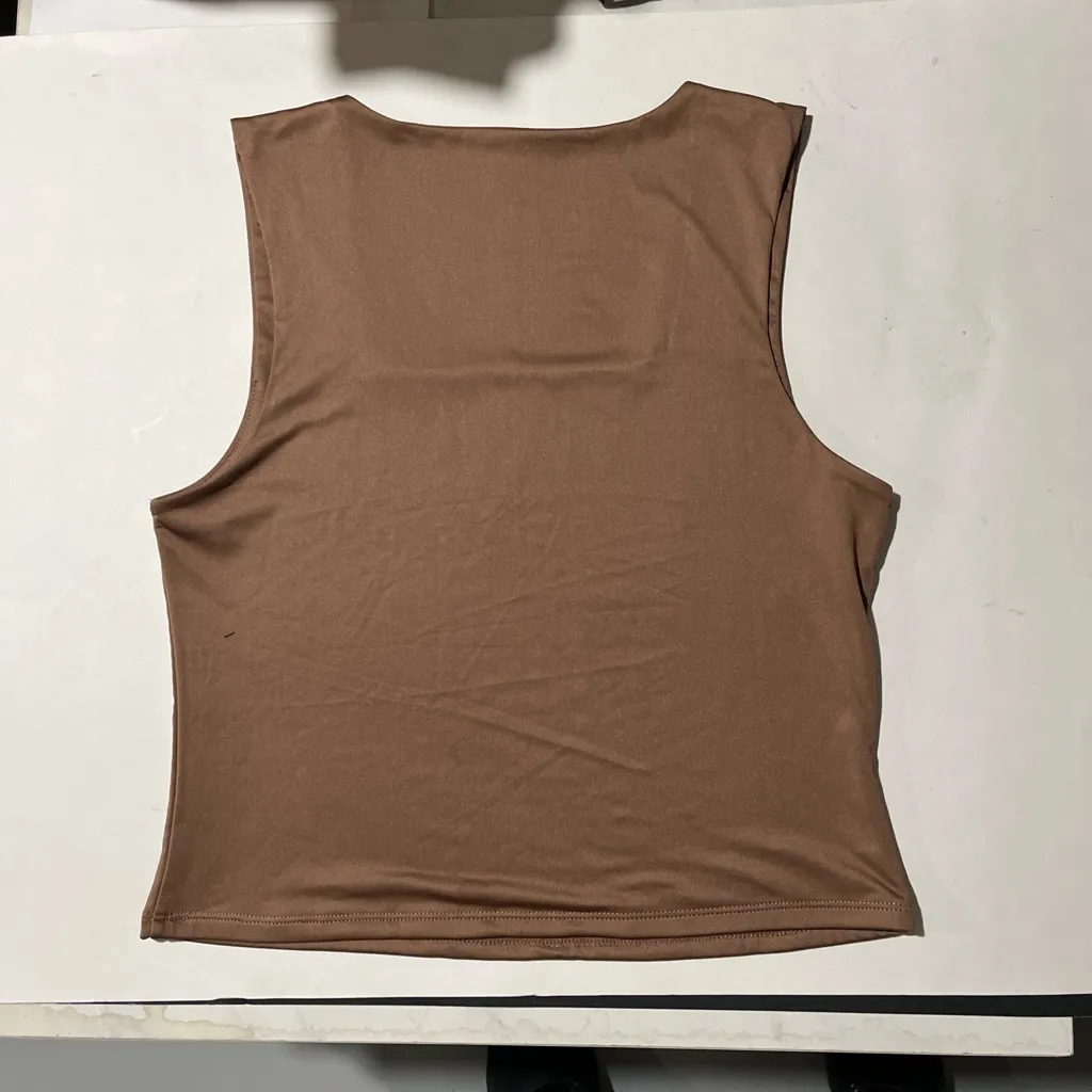 Brown Fitted Tank Top with Square Neckline Size undefined - Image 2