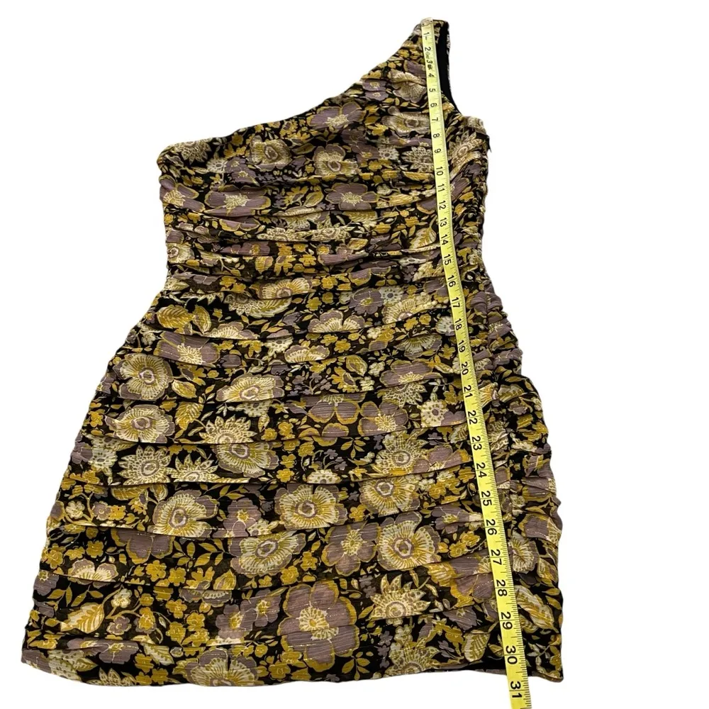 Zara Floral Yellow Purple Glitter Drape One Shoulder Bodycon Dress, Sz S - Image 12