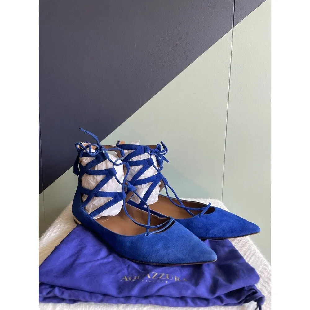 Aquazzura Blue Suede Belgravia Flats Sz 37. - Image 6