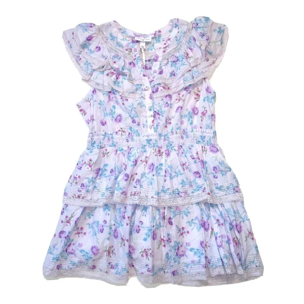 NWT LoveShackFancy x Target Lou in Purple Floral Double Ruffle Tiered Dress L Size L - Image 4