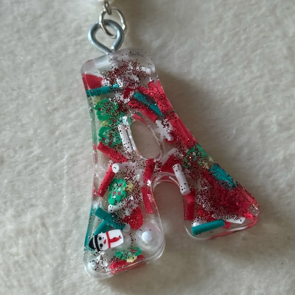 Festive Letter A Keychain with Red and Green Beads - Image 4
