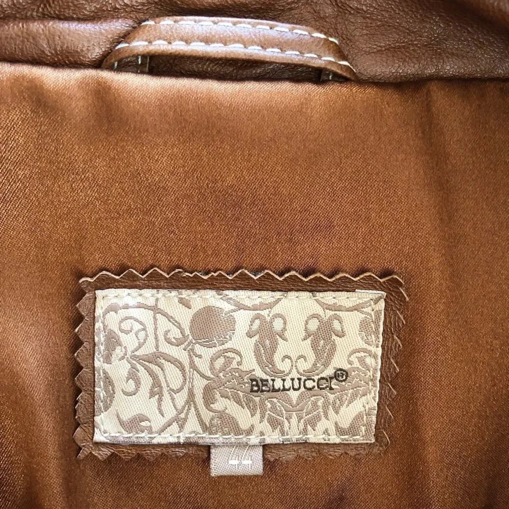 BELLUCCI Italian soft brown Leather romantic Jacket size Medium - Image 7