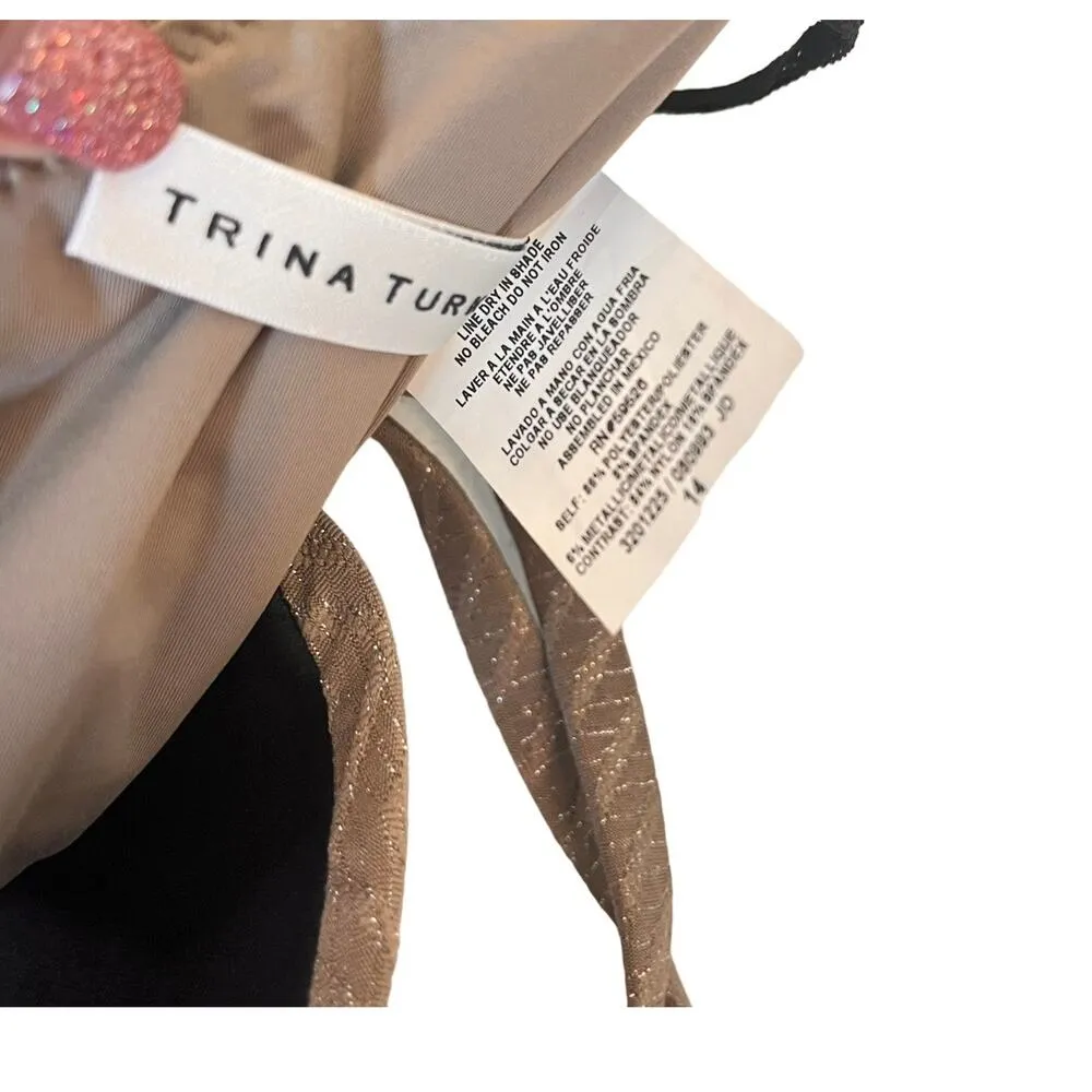 Trina Turk Empire Bandeau One-Piece SWIMSUIT 14 Womens XL Sandstone Taupe Halter - Image 8