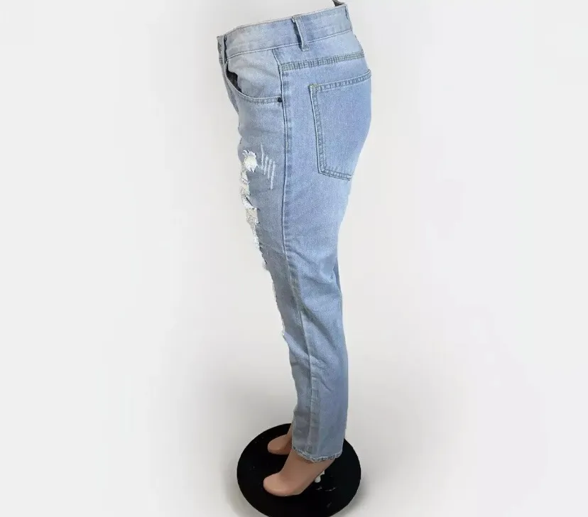 Womens patchwork distressed jeans high rise size 28 Blue - Image 3