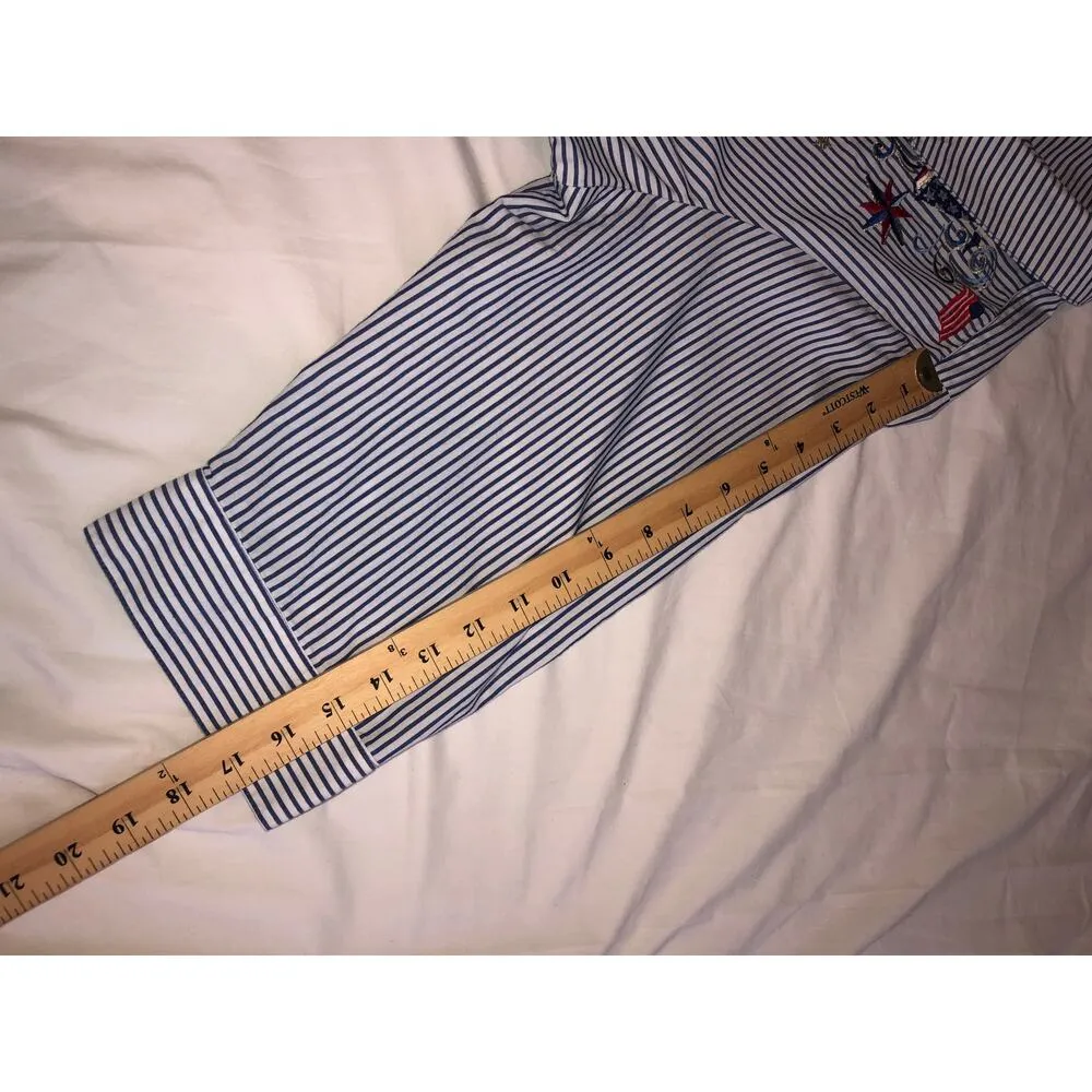 Quacker Factory Shirt Size XL Tie Front Embroidered Blue Nautical Patriotic - Image 7