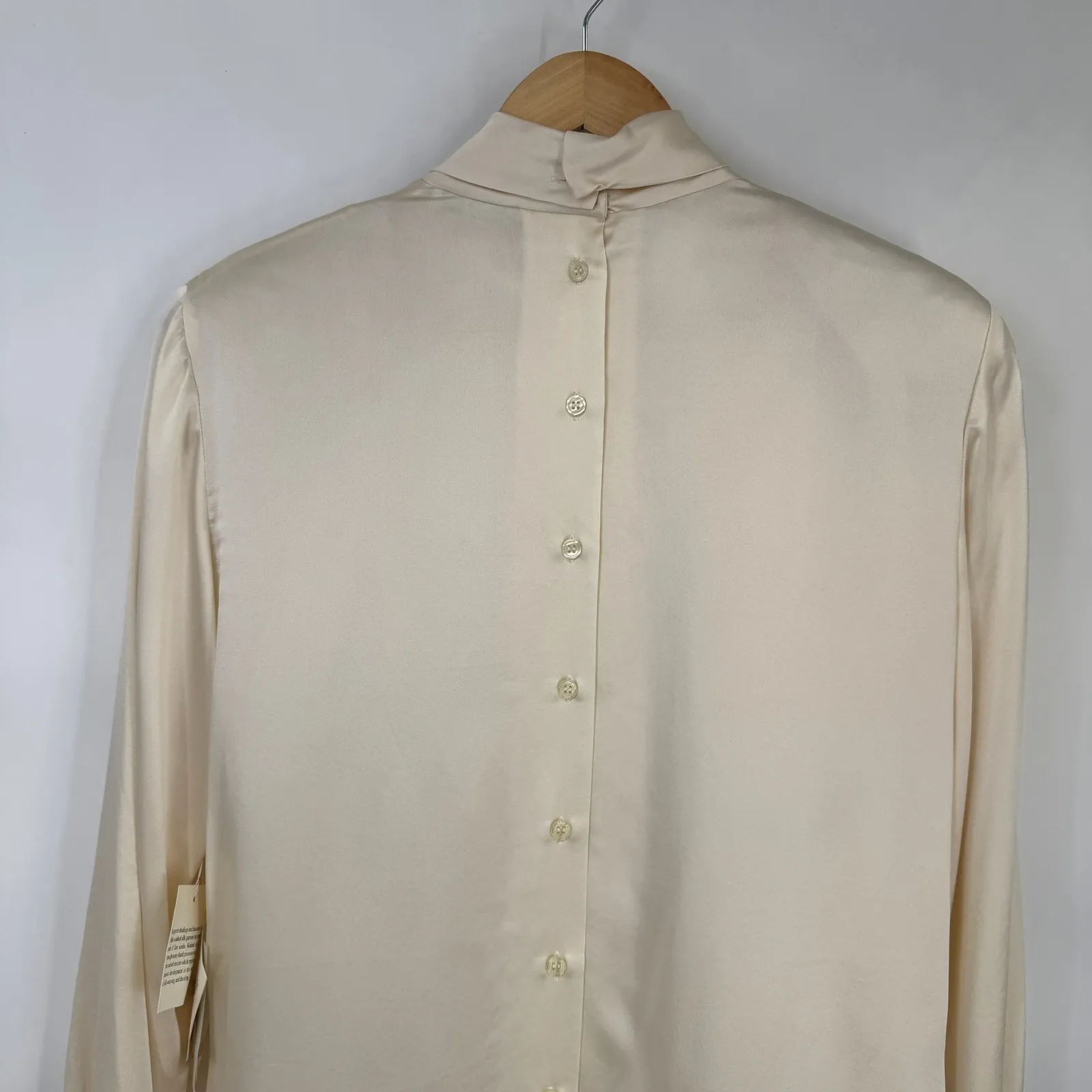 Vintage Preston York Mock Neck Pleated Career Blouse Top Womens 10 Ivory Silk - Image 10