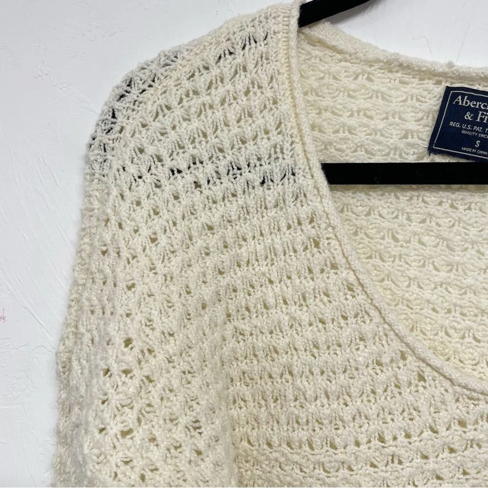 Abercrombie & Fitch Cream Chunky Knit Long Sleeve Sweater Womens S Crochet Boho - Image 4