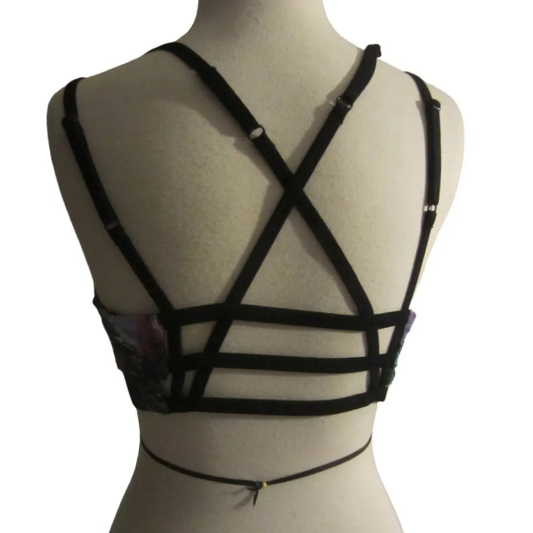 Y2K Abstract Print Crop Top Velvet Heart Women’s M Strappy Festival Vibe - Image 7