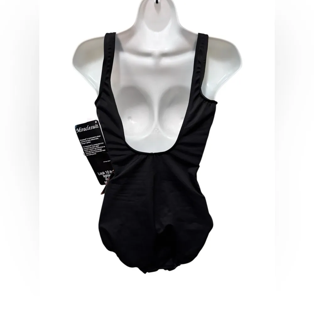 Miraclesuit Black Floral Faux Wrap Slimming One Piece Swimsuit Sz 12 Lose 10#’s - Image 3