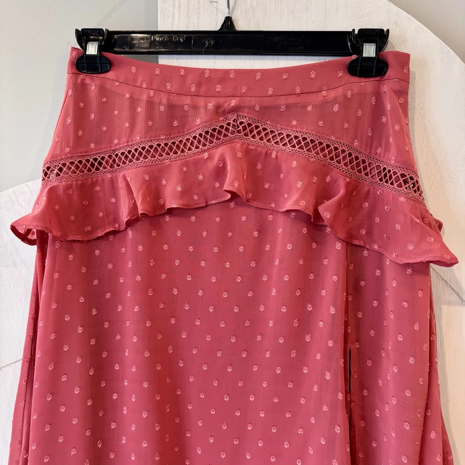 Lulu's Dusty Rose Midi Skirt Ruffle Lace Trim Swiss Dot Overlay Size Medium NWT - Image 5