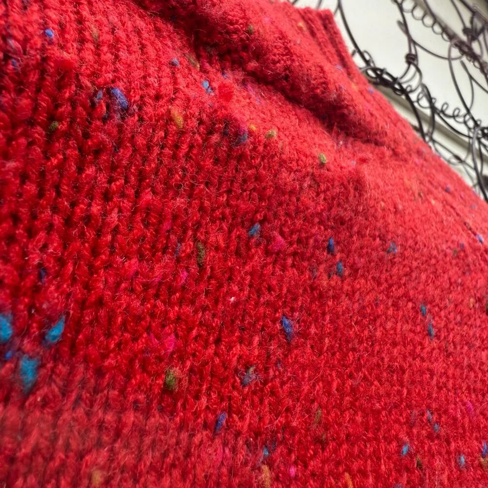 Vintage 90s Venezia Red Variegated Knit Sweater Mock Neck Acrylic Wool One Size Size L - Image 6