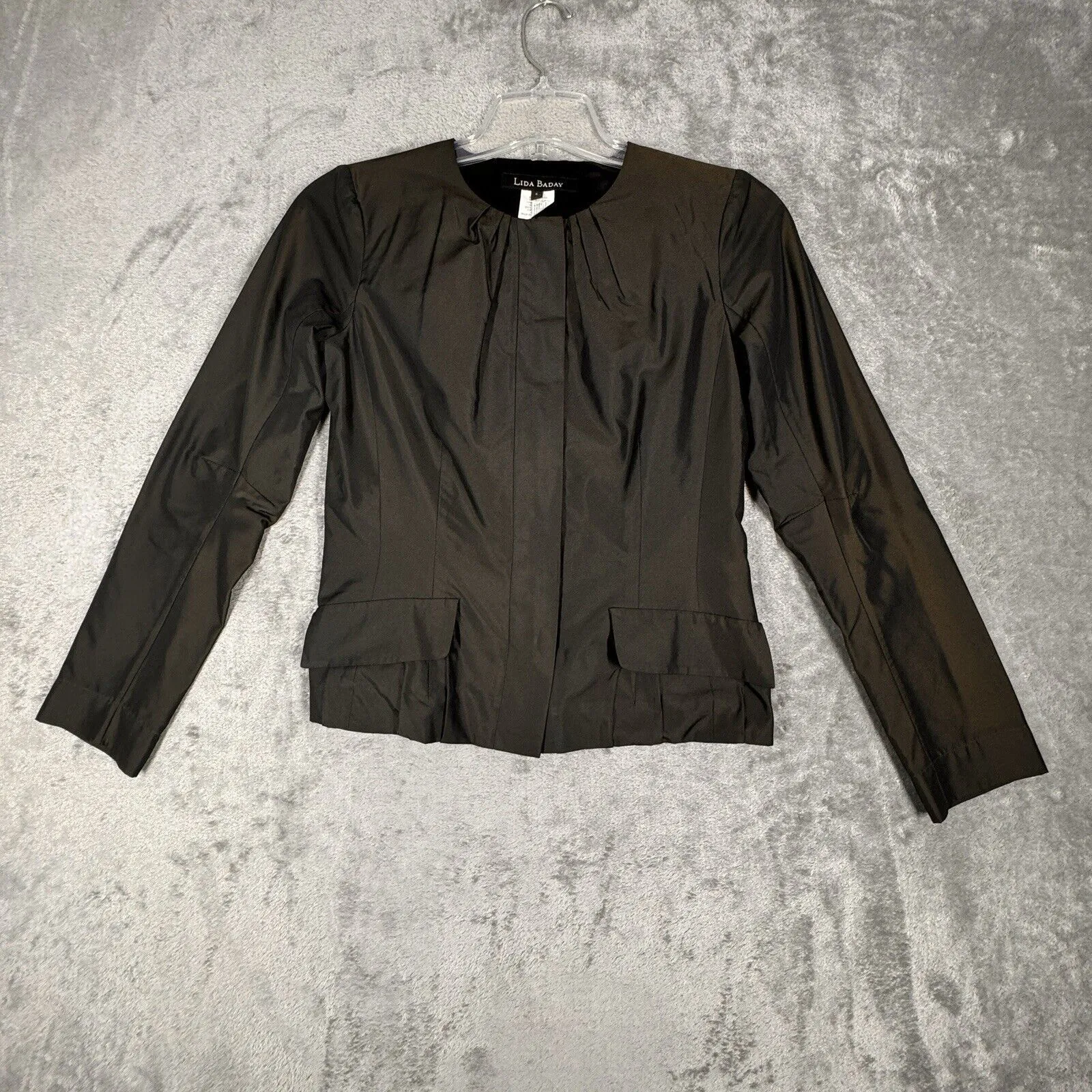 Lida Baday Blazer Women 4 Iridescent Green Satin Office Polished Business Preppy - Image 2