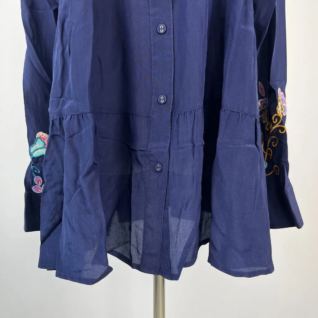 $398 NWOT Johnny Was ALESA TIERED Embroidered Floral Tunic Shirt Blouse Sz S - Image 4