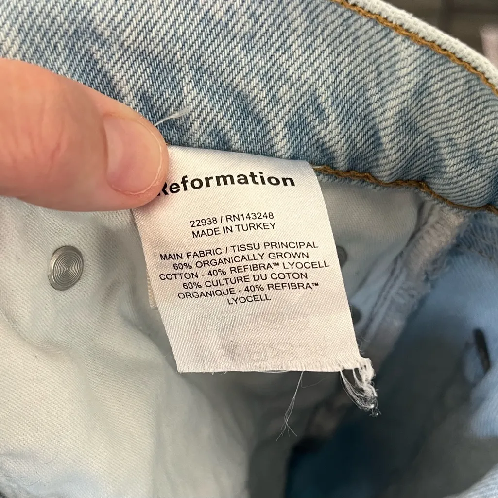 Reformation Cynthia Patch High Rise Jeans Straight Leg Tahoe Wash Blue Denim 26 - Image 9