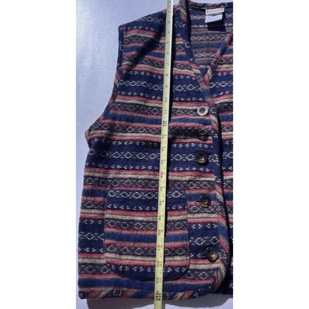 Vintage Skoozi Women’s Medium Blue Red White Stripes Aztec Tribal Vintage 90’s Orange - Image 5