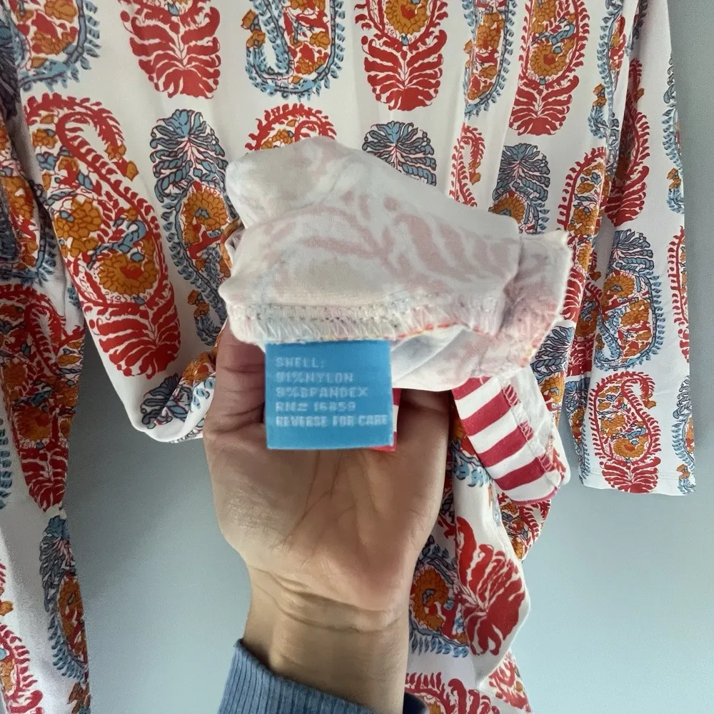 J. Mclaughlin Catalina Cloth 3/4 Sleeve Paisley Striped Trim Tunic Top Size S - Image 6