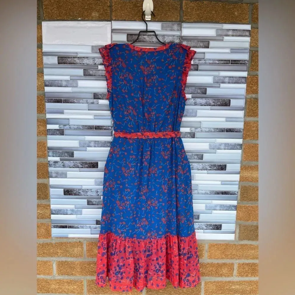 Boden Elise Coral Cyan Meadow Floral Midi Dress 8 Blue - Image 11