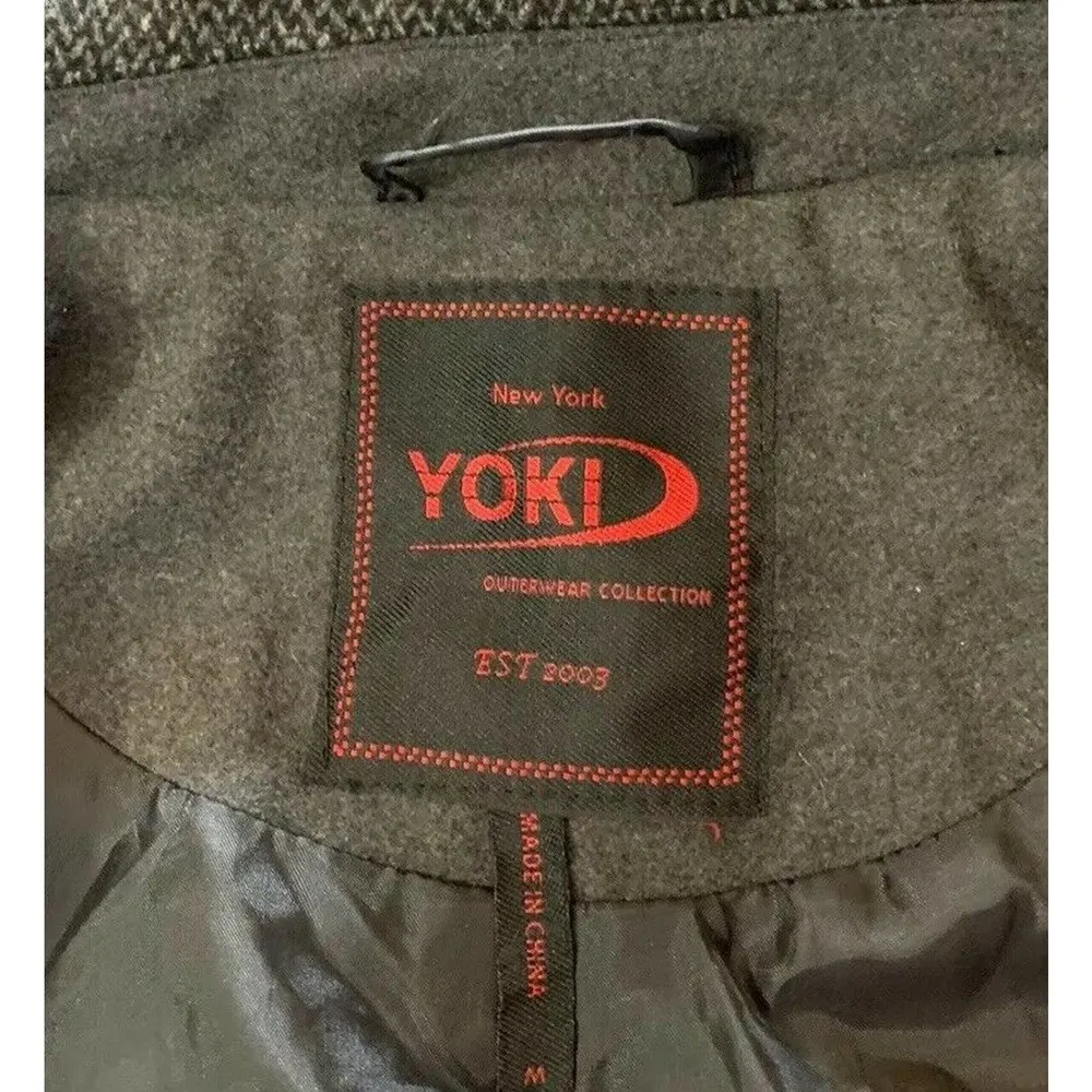 Womens Yoki New York Faux Brown Gray Herringbone Wool Blend Coat Zip Front M - Image 10